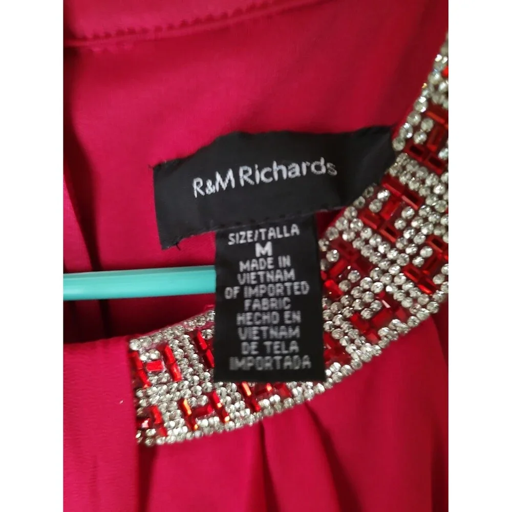 R&M Richards Scarlet Red Beaded Rhinsestone Halter Chiffon Blouse Medium